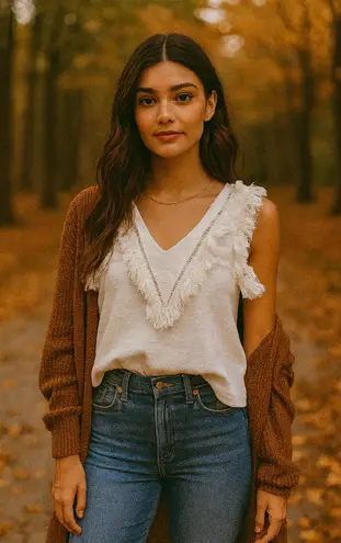 Suboo Castaway Sleeveless Crop Top White Fringe Lattice 0 Boho Western Cowgirl