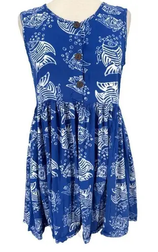 BAJU Fish Sea Ocean Bubbles Themed Button Front Dress Size Medium Blue