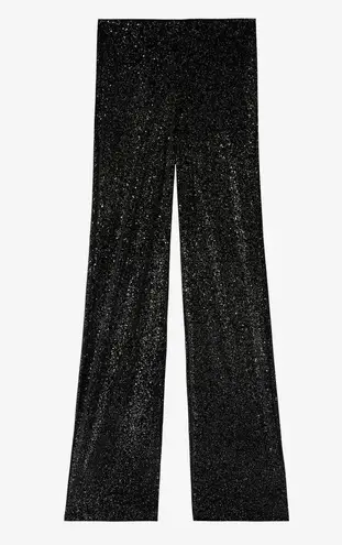 CALZEDONIA Black Sequin Elastic Waistband Wide Leg Pants Size Small