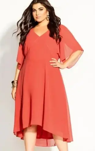 City Chic Adore Dress in Fruit Punch Chiffon Flutter Sleeves Size 22