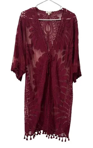 Everleigh Size M Burgundy Red Lace Open Front Duster Bohemian Peasant Formal Size M - Image 1