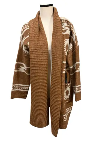Tahari | Tan and Cream Mosaic pattern open front cardigan size small - Image 1