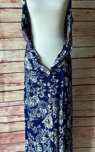 Angie  Blue Floral Boho Button Front Maxi Dress, Size Small