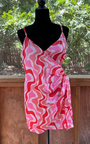 Dress Forum Los Angeles Women's Pink & Red Mini Wrap Dress Size L. NEW