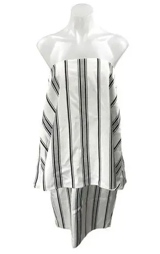 Cameo NEW White Black Striped Strapless Sleeveless Bandeau Tube Mini Dress Sz M