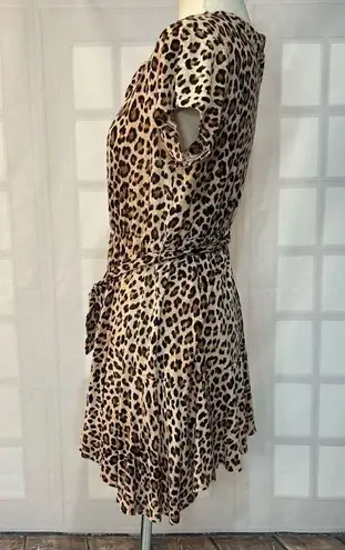 Rebecca Taylor slip on tie waist short sleeve Cheetah Print Dress Size S