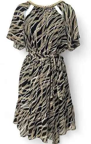 Michael Kors | S | Short Sleeve Chiffon Printed Gold Chain Detail Dress Womens Black