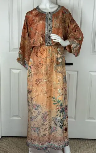 Camilla Orange Fooral Split Pocket Maxi Long Sleeve Size Small Dress