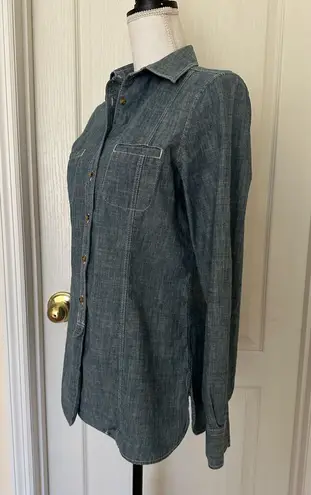 Brooks Brothers Woman’s 346 Blue Chambray Roll Tab Sleeve Dress Button Up, Sz 10