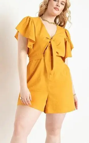Eloquii Women's Tie Bodice Romper Flutter Sleeves in Daffodil Playsuit, 16