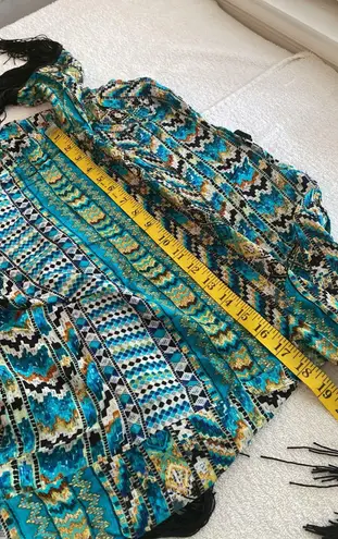 Love Tease shawl southwestern print fringed shirt sleeves longer in back Sz SM
