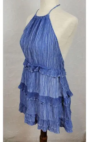 Lulus  Womens Downright Darling Dress Medium Blue Ruffled Halter Open Back Mini