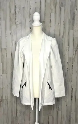 Kan Can Women's White Moto Jacket Size Small Longline Asymmetrical Zip