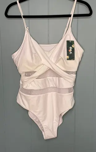 BMJL Womens White Twist Front Mesh One Piece Swimsuit Size L Size L