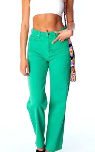 Edikted Green High Rise Waist Wide Leg Jeans Denim M 28