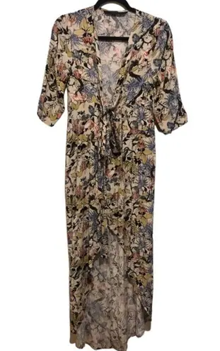 Knot Sisters  MORRISON KIMONO FLORAL BUTTON FROM HI LOW BOHO 3/4 SLEEVE DRESS XS