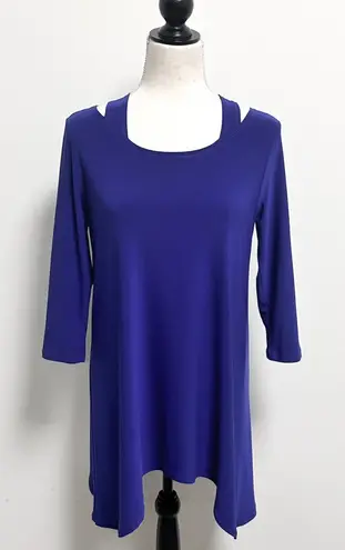 Clara Sun Woo Indigo Blue Cut Out Collarbone 3/4 Sleeve Rounded Hem Tunic XS