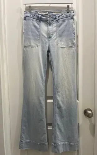 Pilcro and the Letterpress Pilcro By Anthropologie High Rise Trouser Bootcut Denim Jeans Light Blue Wash 28