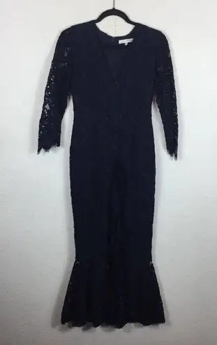 Alexis  Nadege Navy Crochet Lace 3/4-Sleeve V-Neck Midi Mermaid Dress Small Party