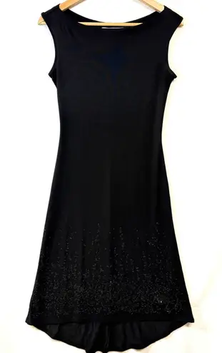 Necessary Objects Vintage 80s S Black Beaded HiLo Midi Dress Goth Moody Party - Image 1