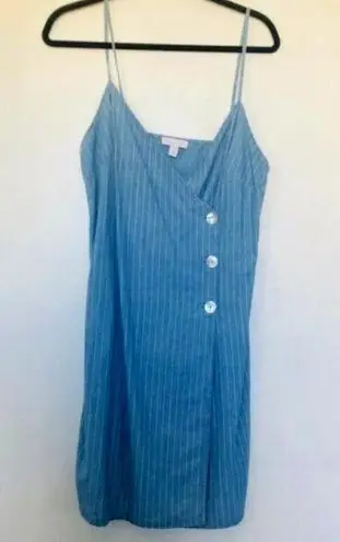 Topshop  Blue Jean Pin Stripe Fold Over Pearl Button Dress- Size 8