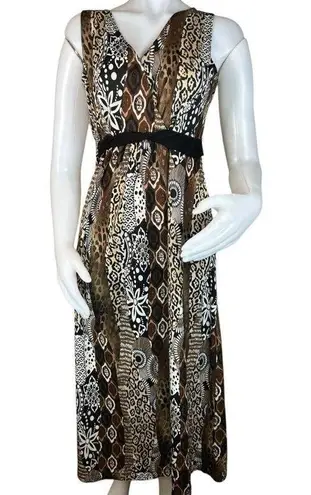 Elementz Maxi Dress Sz M Sleeveless Multi color animal print Brown Beach summer