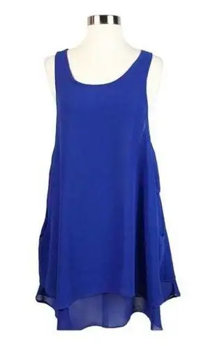 MILLAU Chiffon Blue Shift Swing Dress Sheer Layers Scoop Neck Sleeveless Medium