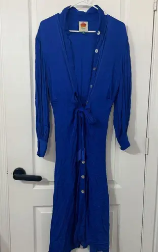 Farm Rio  Long Sleeve Button Up Shirt Dress Blue Size Medium