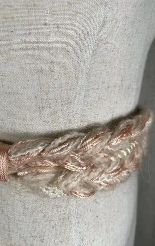 Vintage Statement Braided Waist Belt Womens Ivory Pink Tie Fabric 80s 90s Boho