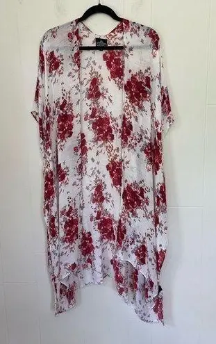 Angie  Cream Red Floral Open Front Kimono Cardigan Beautiful Boho ~ One Size