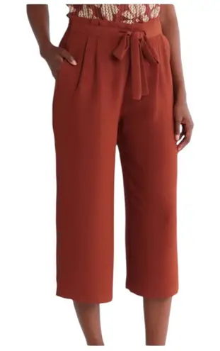 Soho Apparel NWT Rust Orange Pleated Cropped Wide Leg Belted Pants Women’s Small