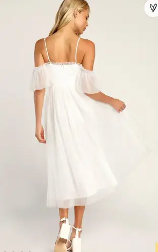 Lulus Size Small - Always an Angel White Tulle Cold Shoulder Midi Dress