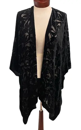 Black Velvet Burnout Kimono Duster Drape Front One Size Whimsigoth Dark Fairy