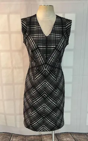 Reiss Nadine checkered black white sheath dress size 10