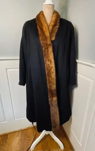 Vintage 40's Famous Barr Mink Brown Fur Trim Wool Black Coat