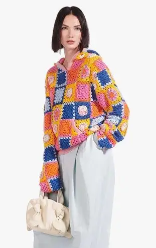 STAUD Calla Crochet Hoodie Sweater in Pastel Multi