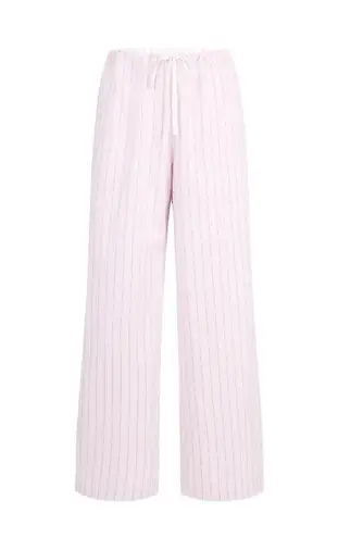 SKIMS Cotton Poplin Straight Leg Pant in Pale Pink Pencil Stripe, Size Large