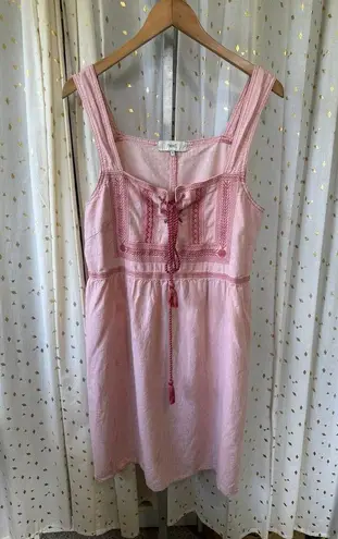 Next Linen Cotton Blend Embroidered corded Lace Up Front Tie Sleeveless Dress 18 Pink