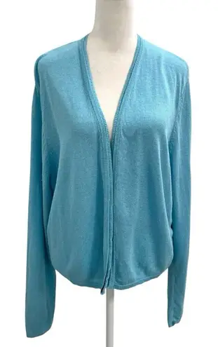 J. Jill Linen Blend Open Front Knit Cardigan Sweater Ocean Blue size Large