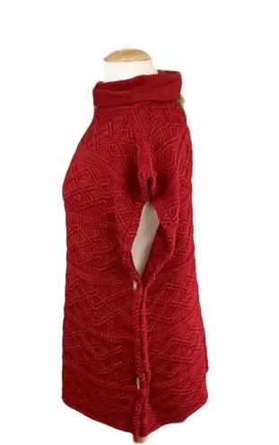 Nadia Rima NWT Cozy Red Cowl Neck Side Button Cable Knit Poncho