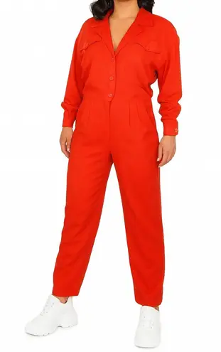 1980s Vintage California Girl Red Long Sleeve Women's Jumpsuit Medium