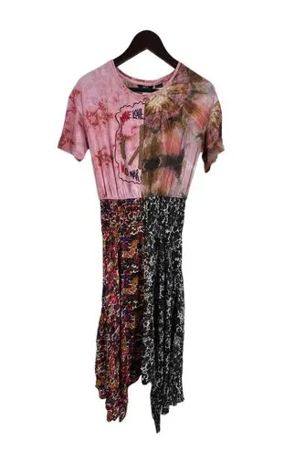 Desigual Silk Feel Make Love Not War Peace Dress Size 2 US New