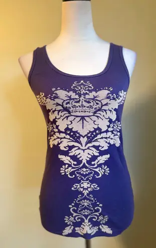 Y2K Yvette Mandell Purple Tank Top Crown Damask Graphic Women's Medium bling