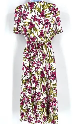 June & Hudson Women's Floral Wrap Dress Maxi Spring Tie Back Red White Size larg Size L