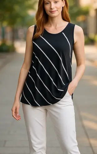 Gibson Womens Tank Top Size Large Asymmetric Black White Striped Stripes NEW