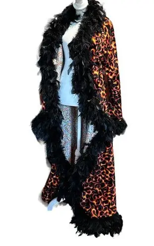 Flame women's velvet coat with feathers L\XL costume, dress up Black Size L