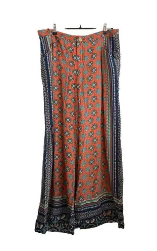 Elevenses Anthropologie Wide Leg Pants Size 12 Boho Flowy Orange Blue Casual