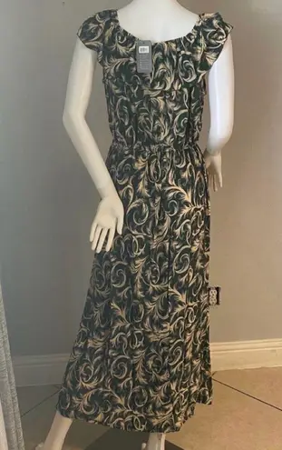 Elegant Green and Cream Maxi Dress Size L