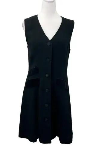 British Khaki Sleeveless Black Jumper Or Dress Front Buttons V-Neck Size 8