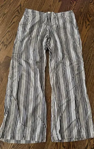 Just living Linen Blend Wide Leg Pants Sz Large Blue White Striped Coastal Pant